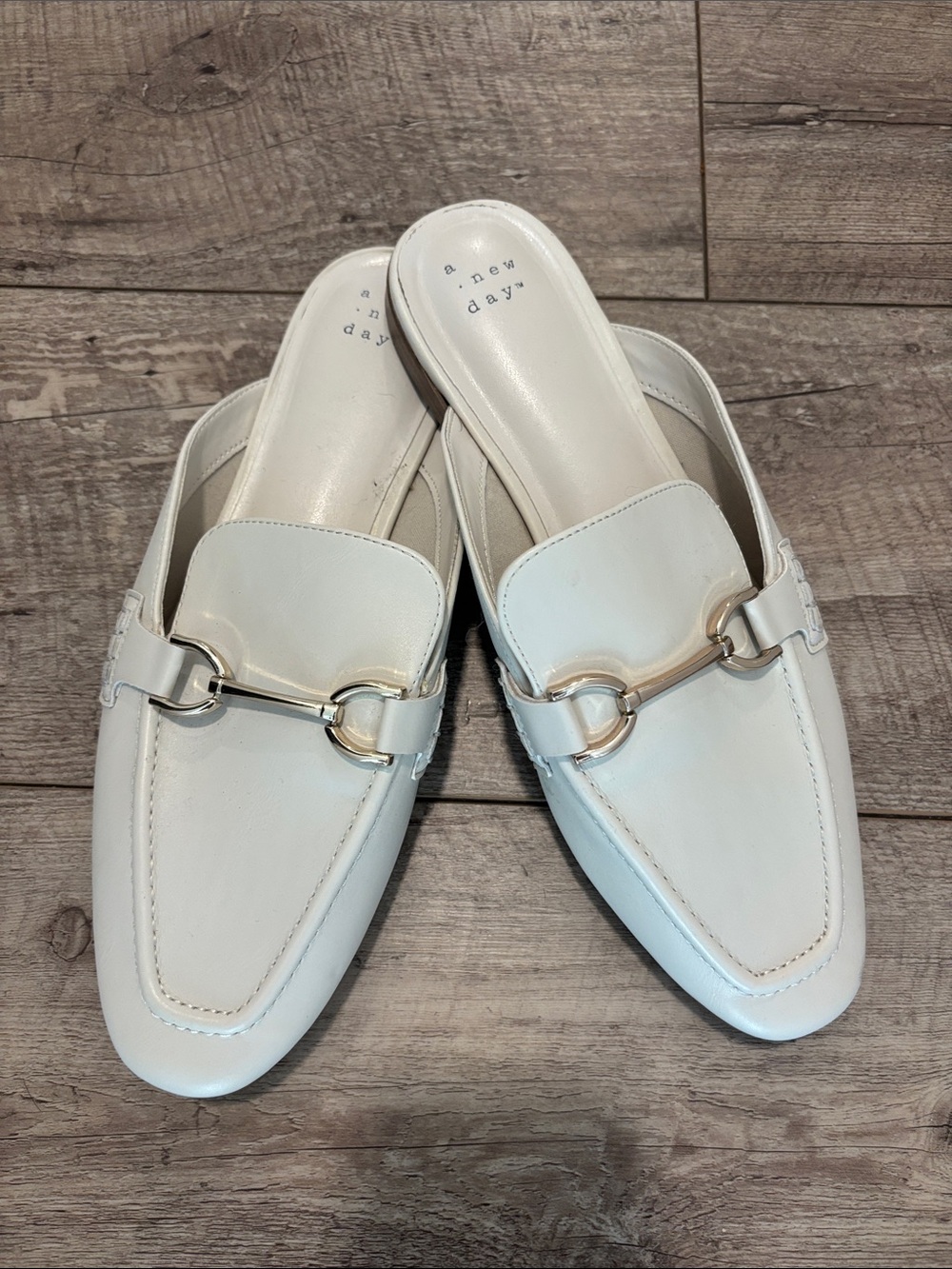 a new day White Slip-On Mule Loafers with Gold Bit